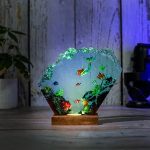 Manta Rays and Diver Night Light – Handmade Underwater Epoxy Resin Lamp | XAUDIS