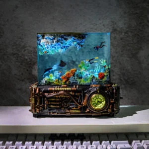 Underwater Scene and Classic Clock Resin Lamp – Ocean Theme Table Light with Vintage Charm | XAUDIS