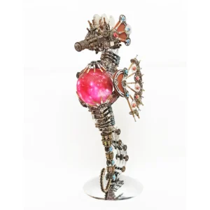 Steampunk Seahorse 3D DIY Metal Puzzle Kit – 2100-Piece Model with Touch-Control Planet Light | XAUDIS