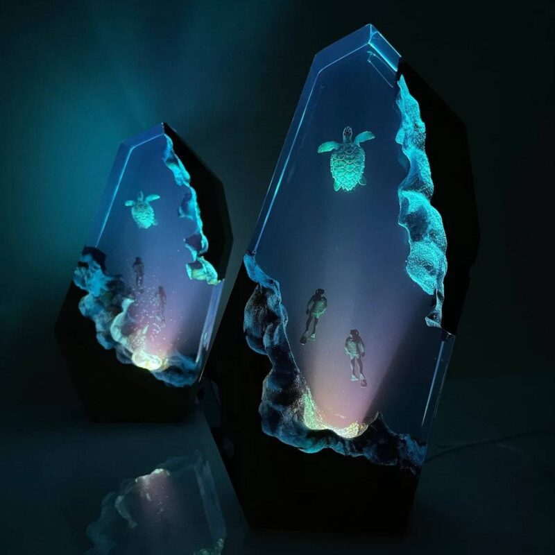 Sea turtle couple night light in charming resin decor