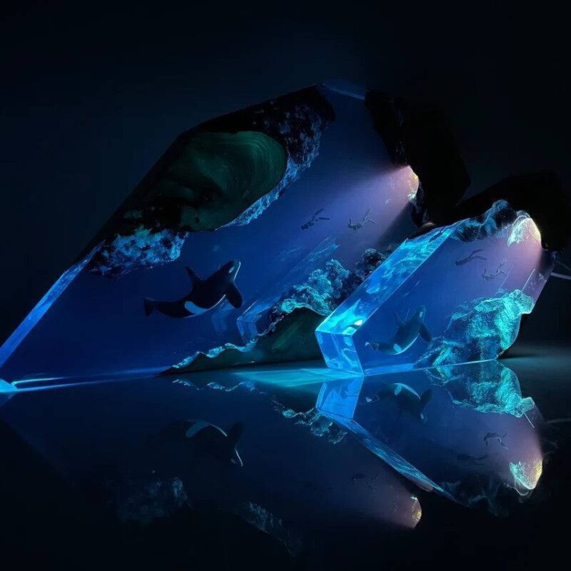 Orca night light featuring Xaudis blue ocean design lamp