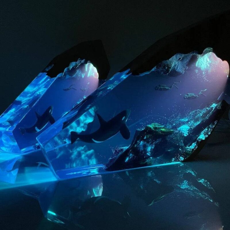 Orca Night Light - Stunning Xaudis Blue Ocean Miniature Lamp glowing softly