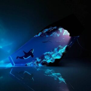 Orca Night Light in Xaudis Blue, ocean-themed miniature lamp