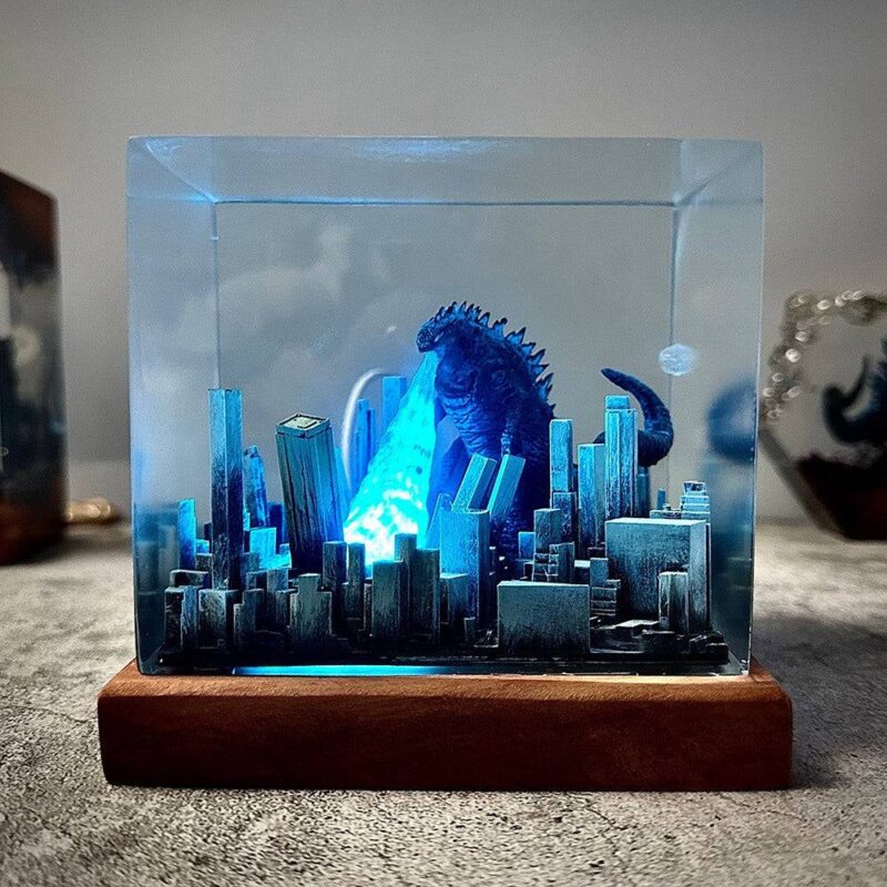 Resin Art Lamp showcasing vibrant colors, perfect gift for movie lovers