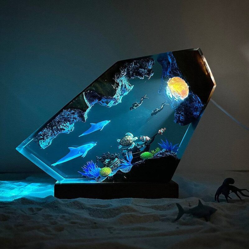 Dolphin and turtle resin night light with enchanting glow