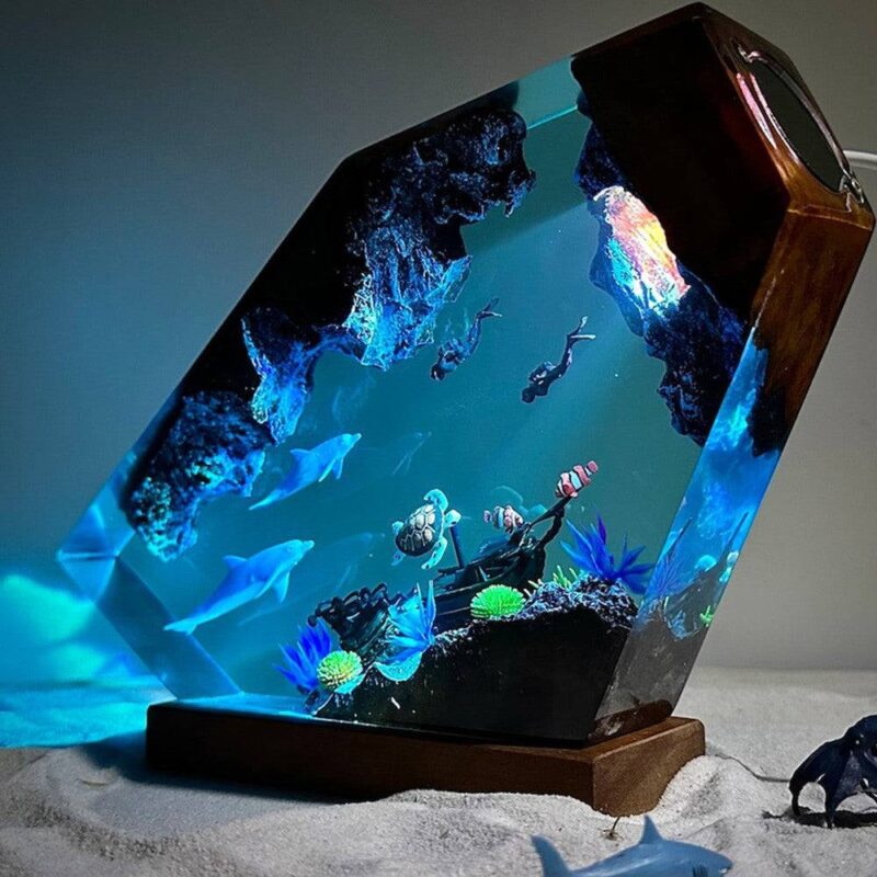 Dolphin and turtle resin night light with enchanting glow