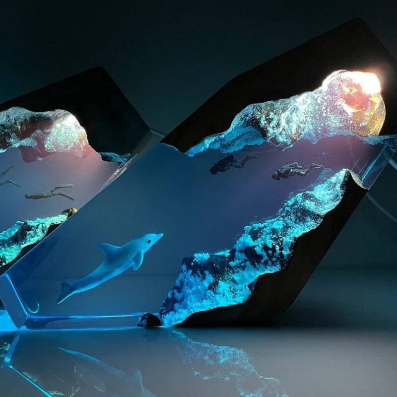 Dolphin night light showcasing stunning ocean miniature design