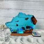 Resin night light featuring a turtle and scuba diver design for enchanting decor