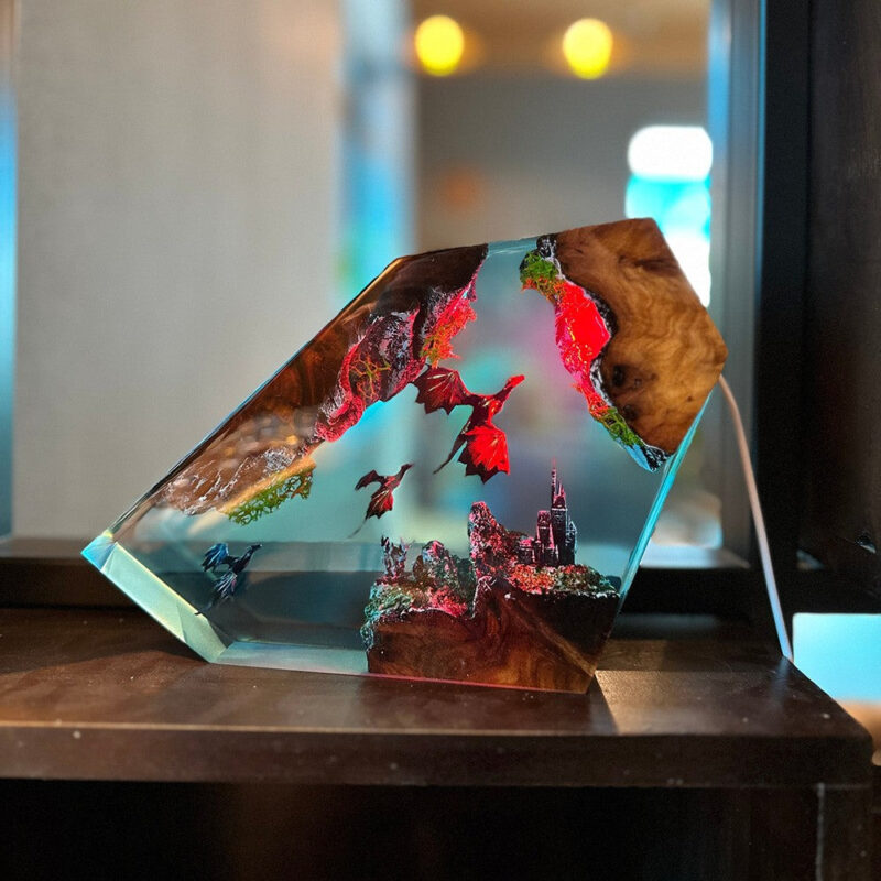 Fire Dragon and Ice Dragon Resin Lamp by xaudis - unique home decor