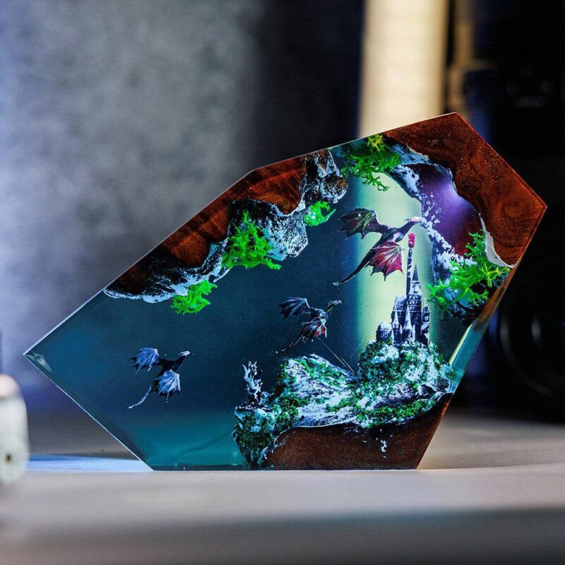 Fire Dragon and Ice Dragon Resin Lamp by xaudis for enchanting home decor