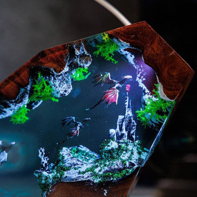 Fire Dragon and Ice Dragon Resin Lamp by xaudis for enchanting home decor
